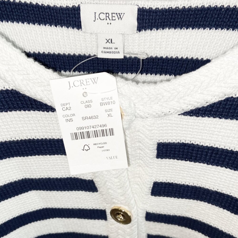 NWT J Crew Crew neck Striped cotton lady jacket cardigan sweater - Picture 4 of 8